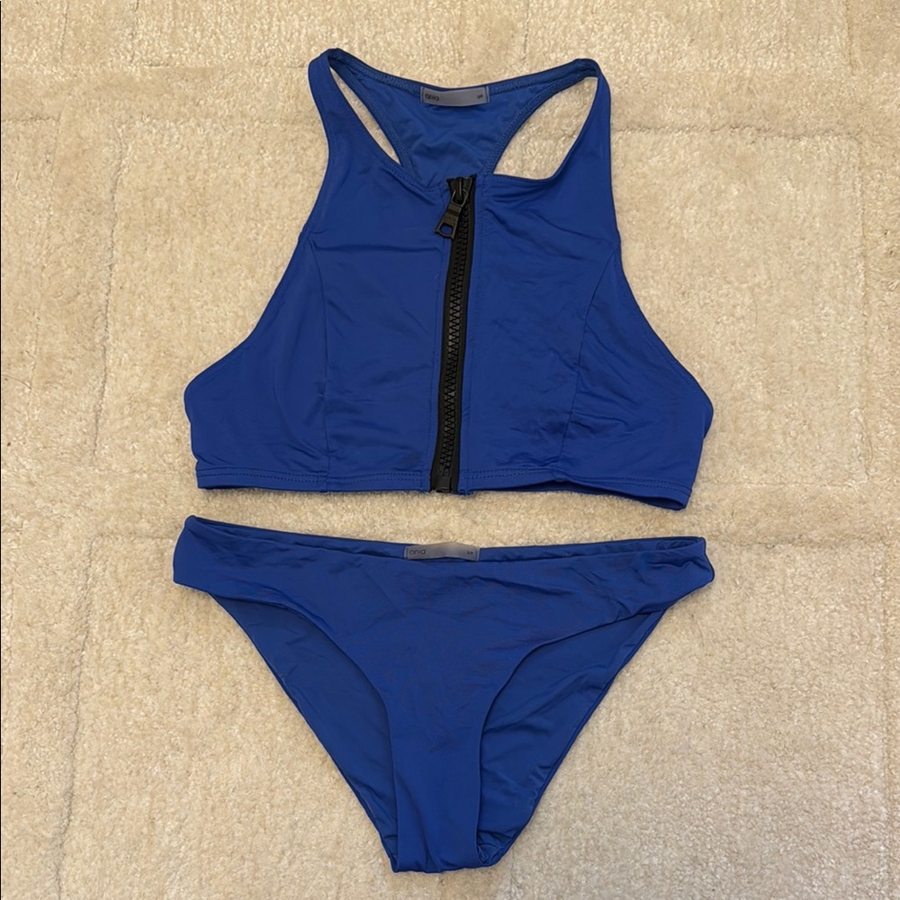 Onia Blue Zip-Front Bikini Set